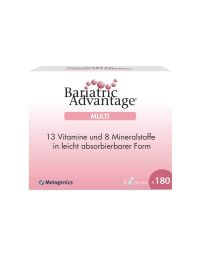 Bild der Bariatric Advantage Multi-Kapseln (180 Stück), einer Multivitamin- und Mineralstoffformel speziell für bariatrische Patienten. Jede Portion von sechs Kapseln liefert mindestens 200 % des Tagesbedarfs an 12 wichtigen Nährstoffen und 100 % des Tage